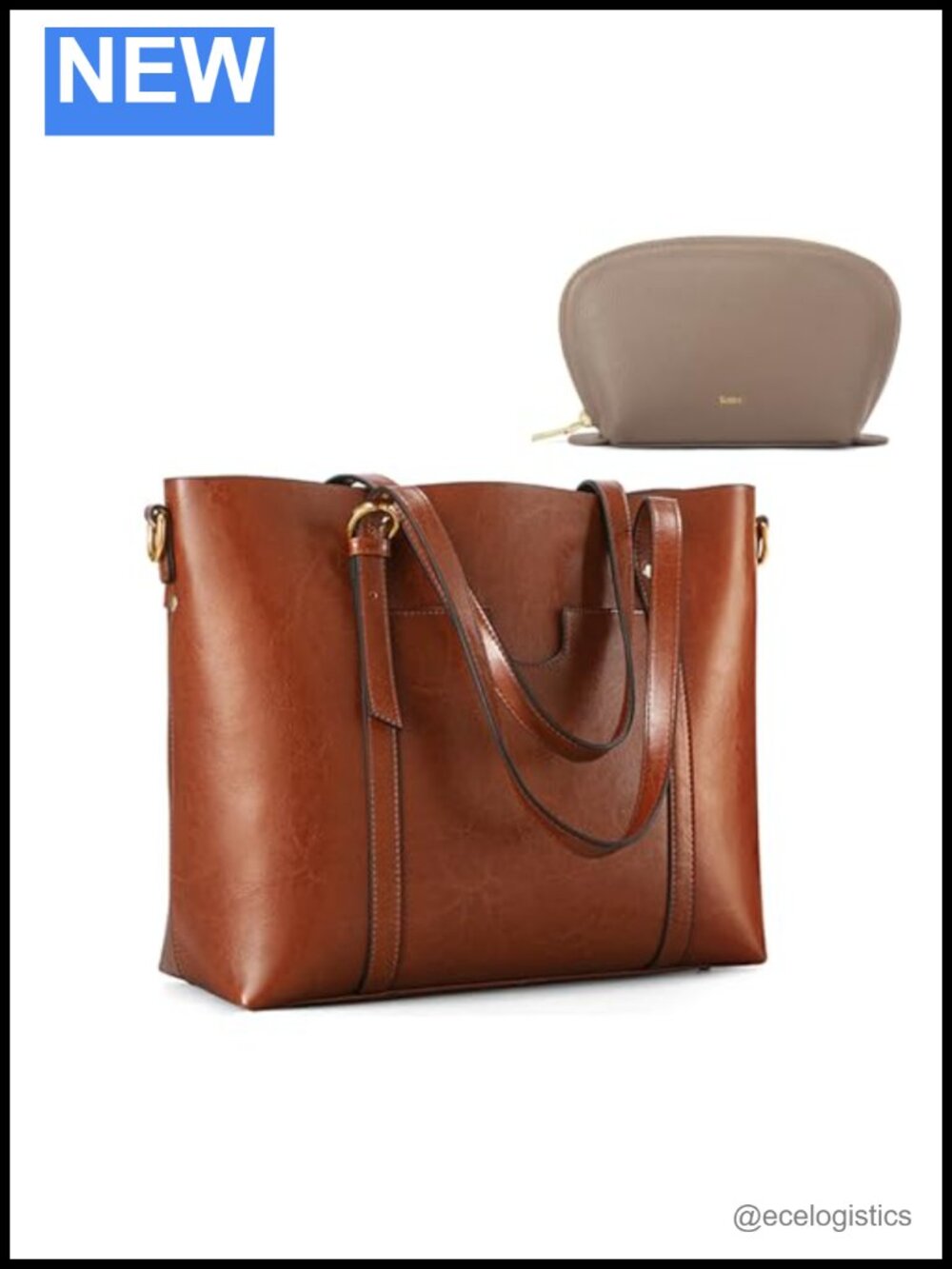 Leather Tote Bag with Cosmetic Makeup Bag for Women, Travel